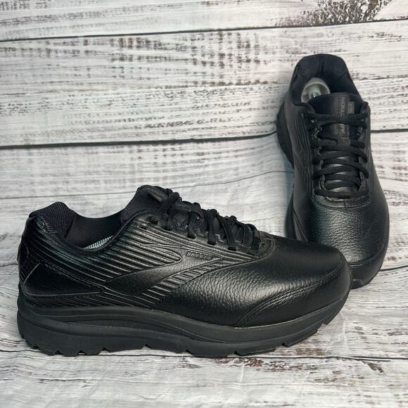 Brooks Addiction Walker 2 9.5 2E Wide Black Leather Lace Up Running Sneakers - Picture 1 of 8
